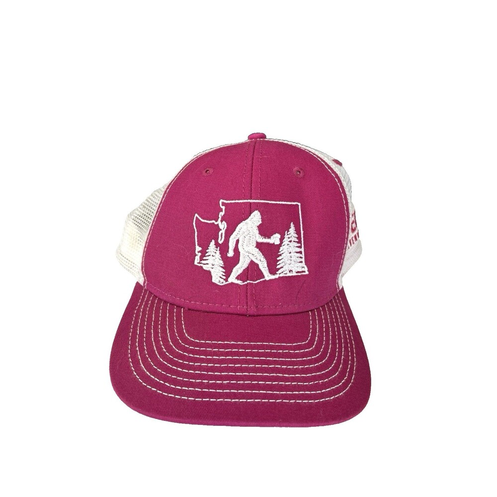 Ouray Bigfoot Sasquatch Hat Trucker Cap Washington State Dark Hot Pink White OSF